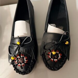 Valley Lane Black Moccasins with Bead Accents “BRAND NEW”